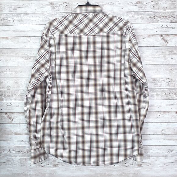 American Eagle Mens Pearl Snap Shirt M Vintage Fit Brown Plaid Cotton 838 - Picture 2 of 5